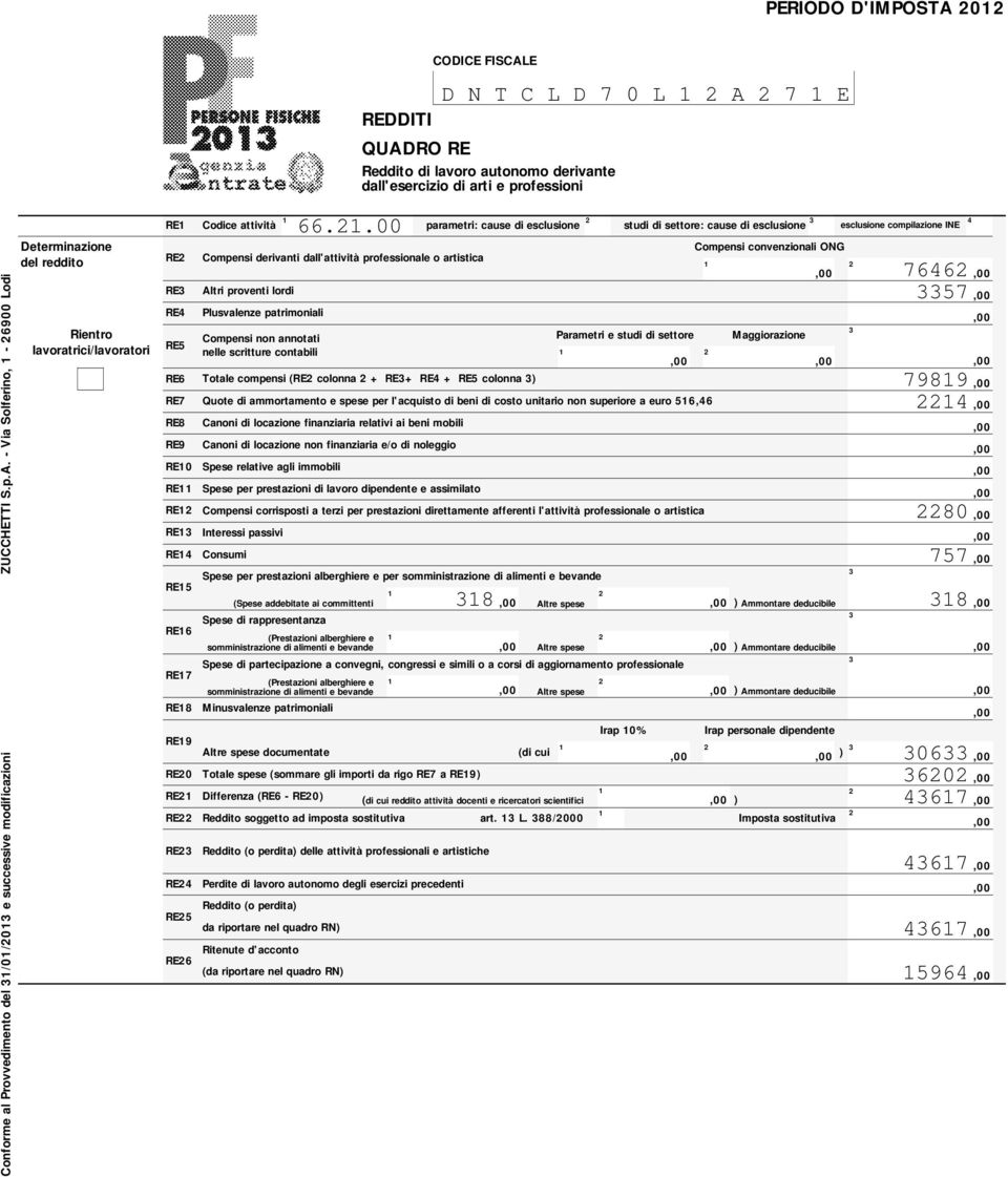 - Via Solferino, - 00 Lodi Determinazione del reddito Rientro lavoratrici/lavoratori RE Codice attività parametri: cause di esclusione studi di settore: cause di esclusione esclusione compilazione