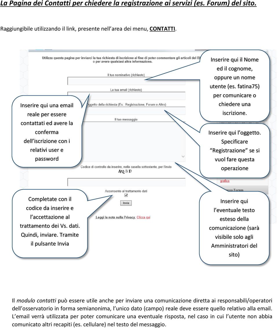 vuol fare questa operazone Completate con l codce da nserre e l accettazone al trattamento de Vs dat Qund, nvare Tramte l pulsante Inva Inserre qu l eventuale testo esteso della comuncazone (sarà