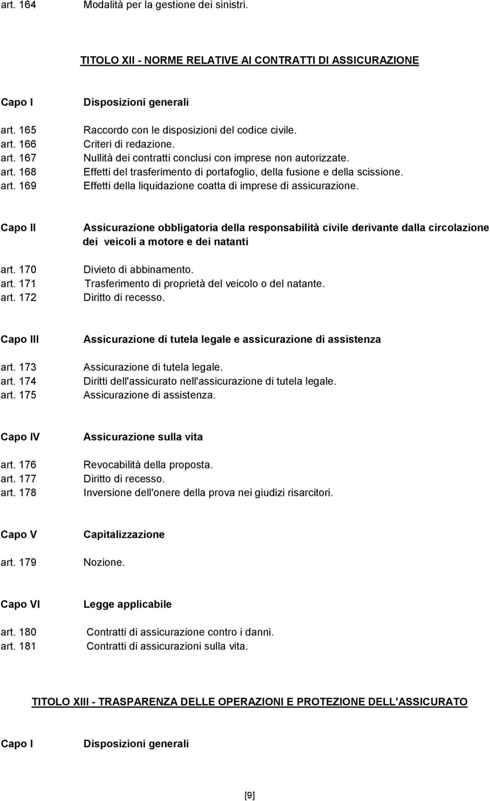 Effetti del trasferimento di portafoglio, della fusione e della scissione. Effetti della liquidazione coatta di imprese di assicurazione. Capo II art. 170 art. 171 art.