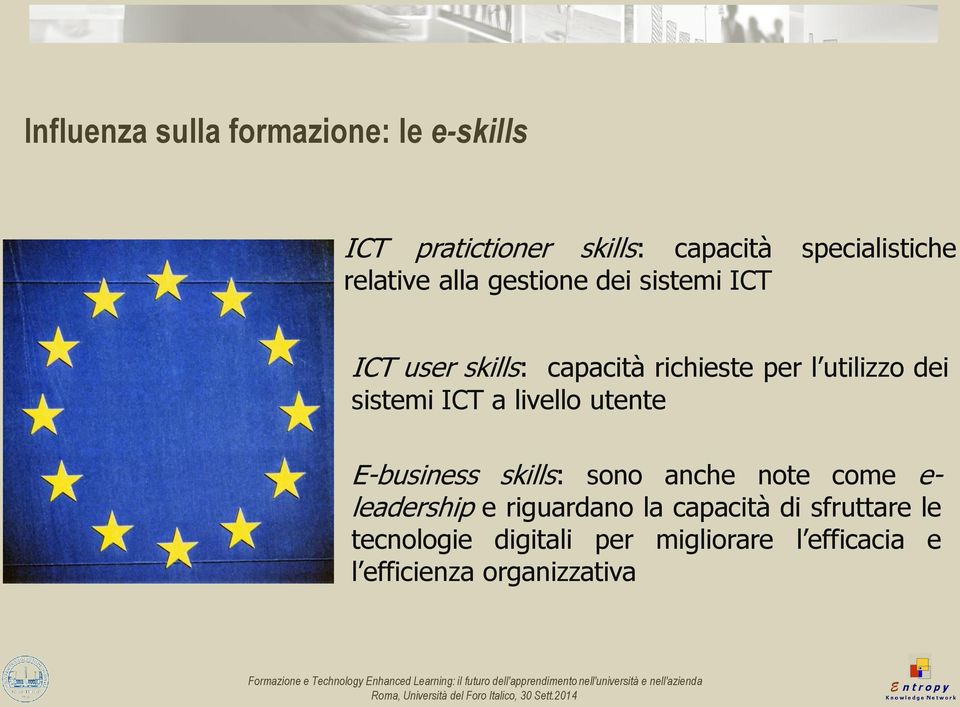 sistemi ICT a livello utente E-business skills: sono anche note come e- leadership e riguardano