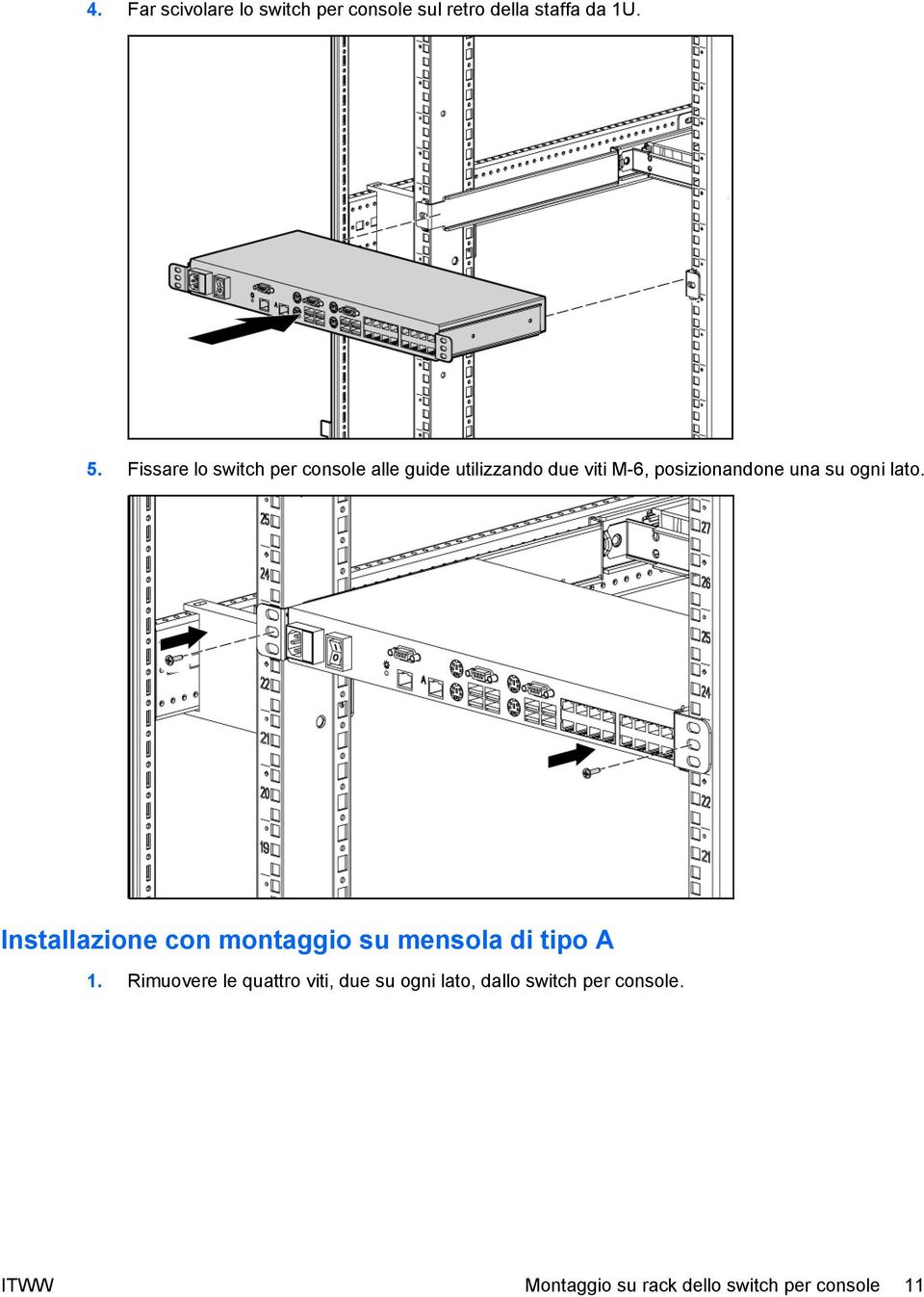 su ogni lato. Installazione con montaggio su mensola di tipo A 1.