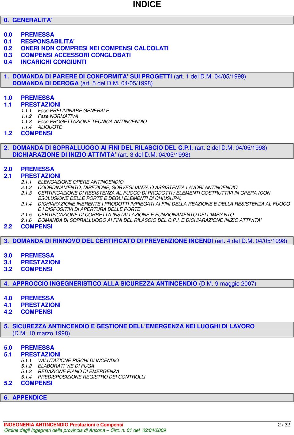 1.3 Fase PROGETTAZIONE TECNICA ANTINCENDIO 1.1. ALIQUOTE 1. COMPENSI. DOMANDA DI SOPRALLUOGO AI FINI DEL RILASCIO DEL C.P.I. (art. del D.M. 0/05/199) DICHIARAZIONE DI INIZIO ATTIVITA (art. 3 del D.M. 0/05/199).0 PREMESSA.