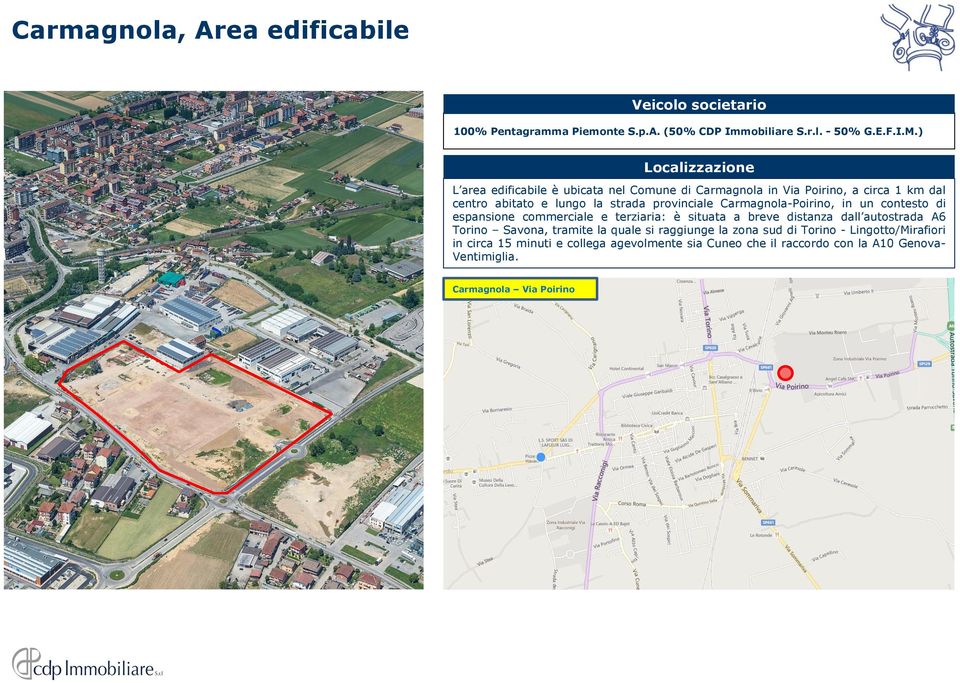 Carmagnola-Poirino, in un contesto di espansione commerciale e terziaria: è situata a breve distanza dall autostrada A6 Torino Savona, tramite la
