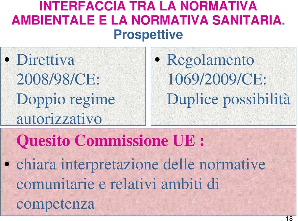 Regolamento 1069/2009/CE: Duplice possibilità Quesito Commissione UE :