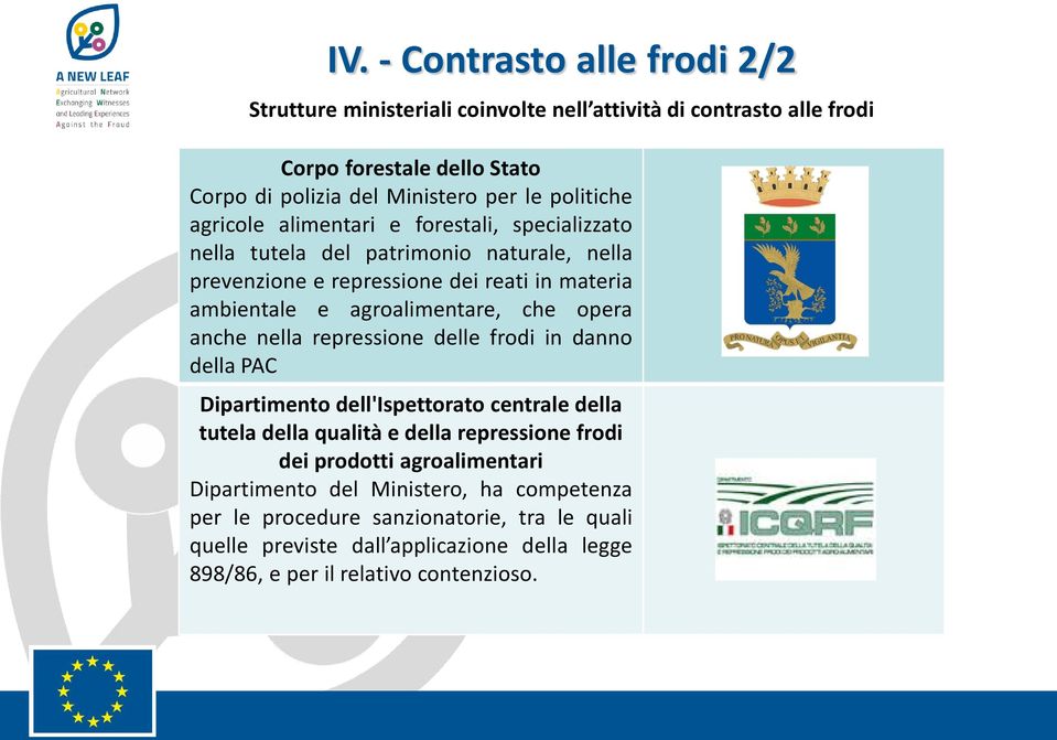 che opera anche nella repressione delle frodi in danno della PAC Dipartimento dell'ispettorato centrale della tutela della qualità e della repressione frodi dei prodotti