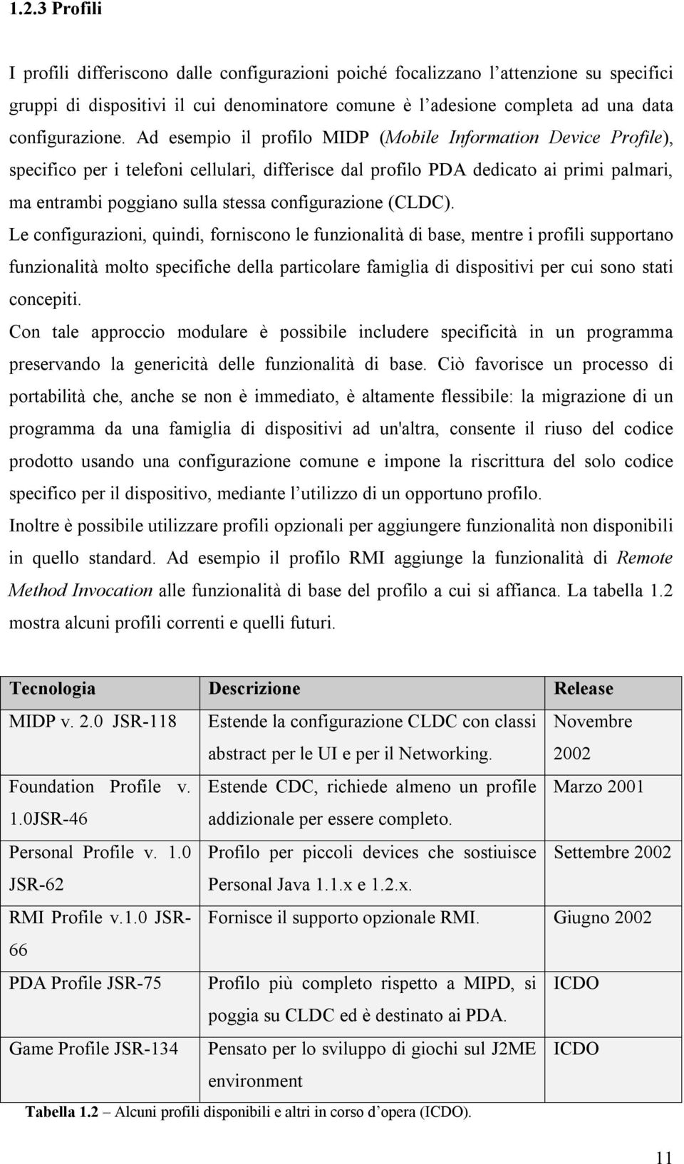 Ad esempio il profilo MIDP (Mobile Information Device Profile), specifico per i telefoni cellulari, differisce dal profilo PDA dedicato ai primi palmari, ma entrambi poggiano sulla stessa