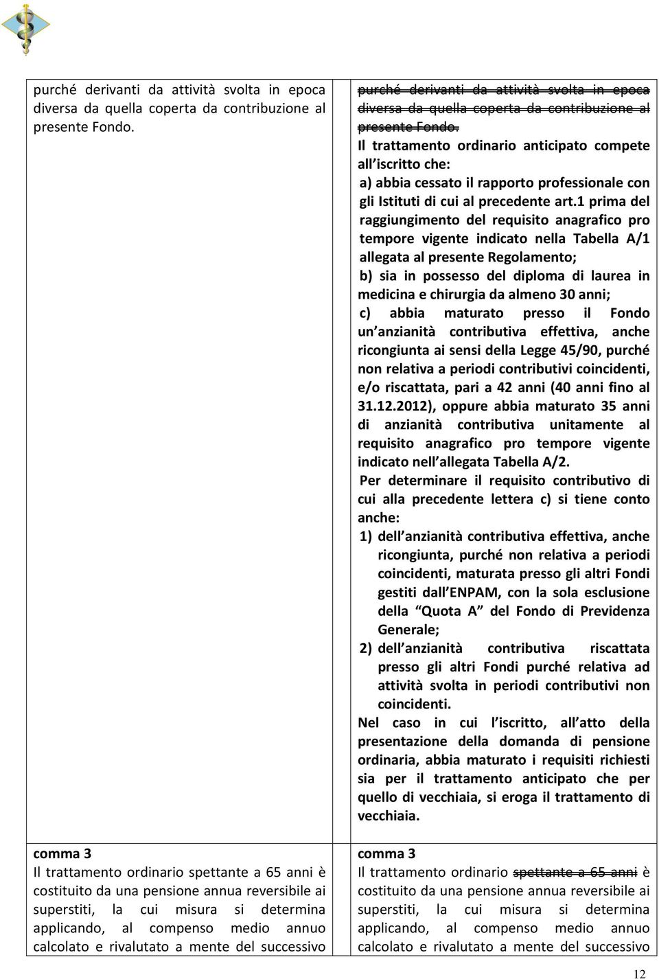 rivalutato a mente del successivo  Il trattamento ordinario anticipato compete all iscritto che: a) abbia cessato il rapporto professionale con gli Istituti di cui al precedente art.