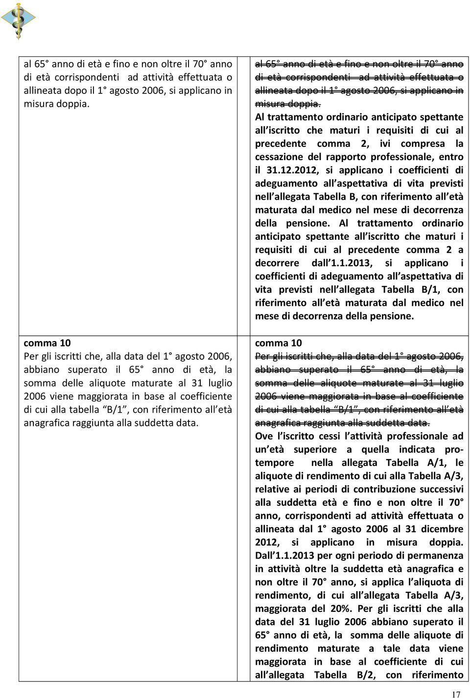 tabella B/1, con riferimento all età anagrafica raggiunta alla suddetta data.