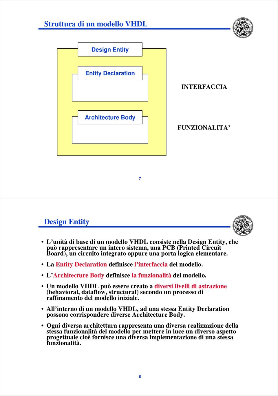 L rchitecture ody definisce la funzionalità del modello.