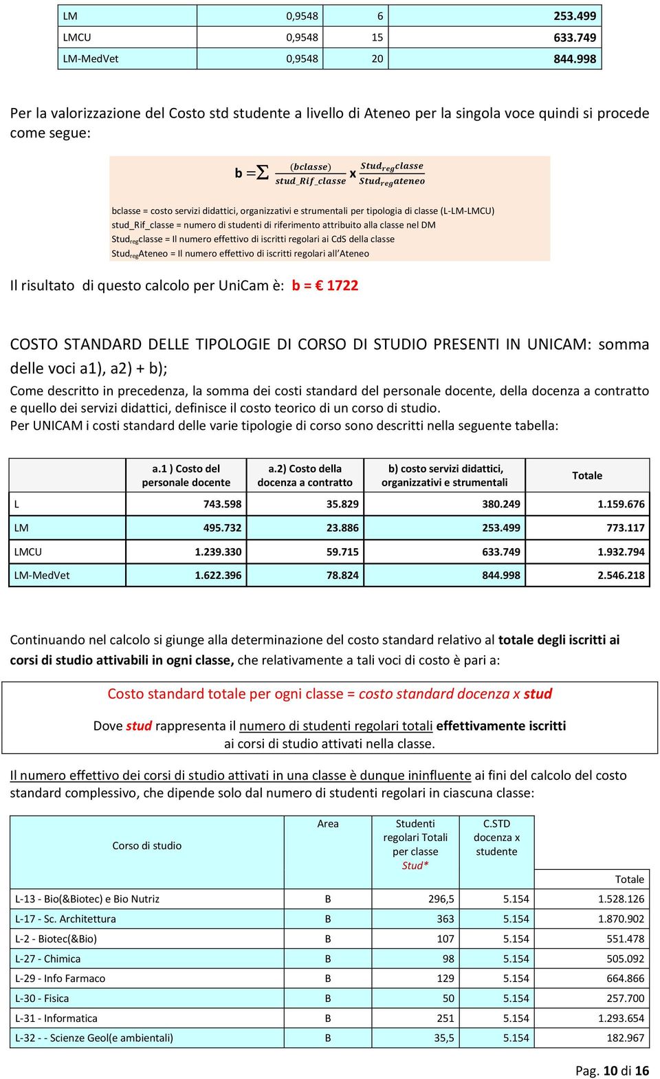 di classe (L-LM-LMCU) stud_rif_classe = numero di studenti di riferimento attribuito alla classe nel DM Stud regclasse = Il numero effettivo di iscritti regolari ai CdS della classe Stud regateneo =