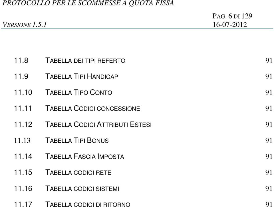 12 TABELLA CODICI ATTRIBUTI ESTESI 91 11.13 TABELLA TIPI BONUS 91 11.