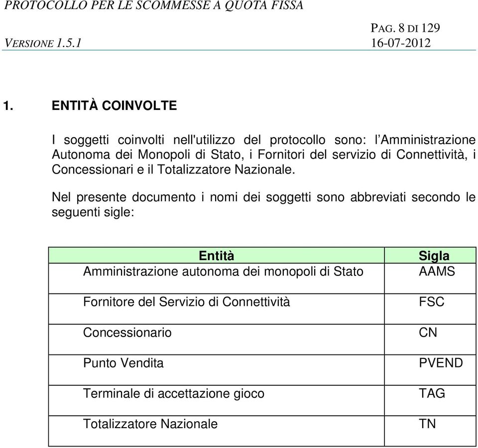 Fornitori del servizio di Connettività, i Concessionari e il Totalizzatore Nazionale.