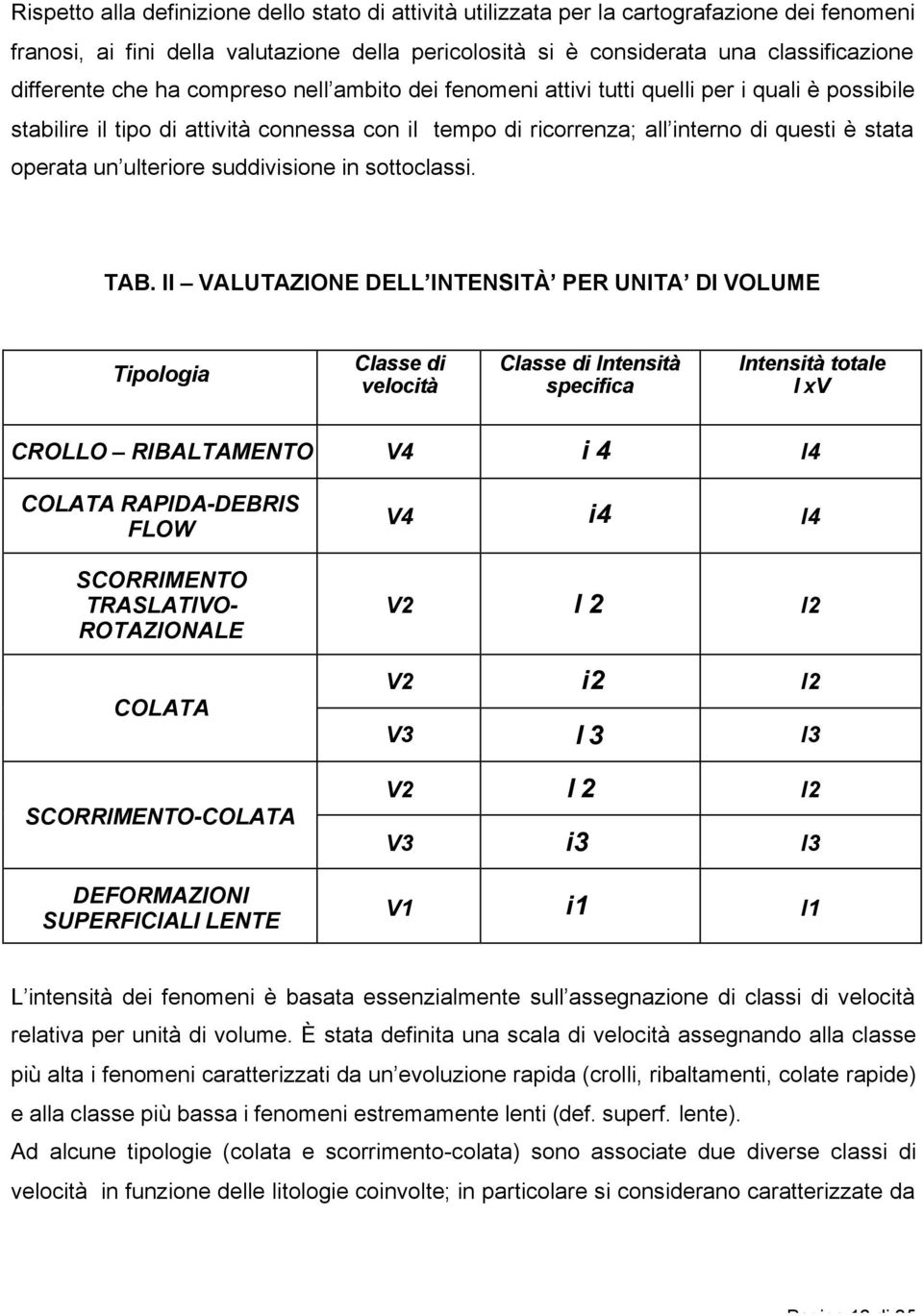 ulteriore suddivisione in sottoclassi. TAB.