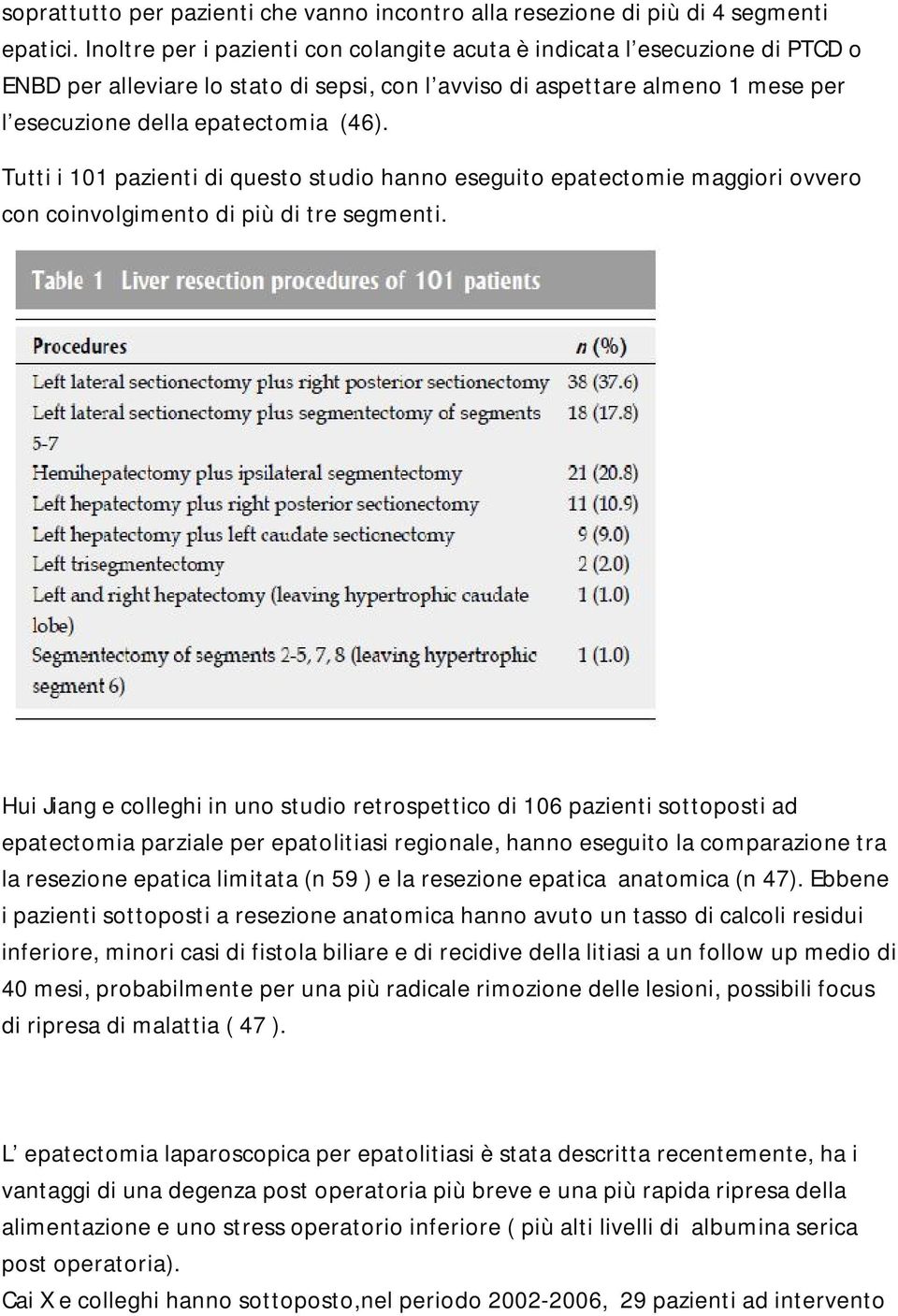 Tutti i 101 pazienti di questo studio hanno eseguito epatectomie maggiori ovvero con coinvolgimento di più di tre segmenti.