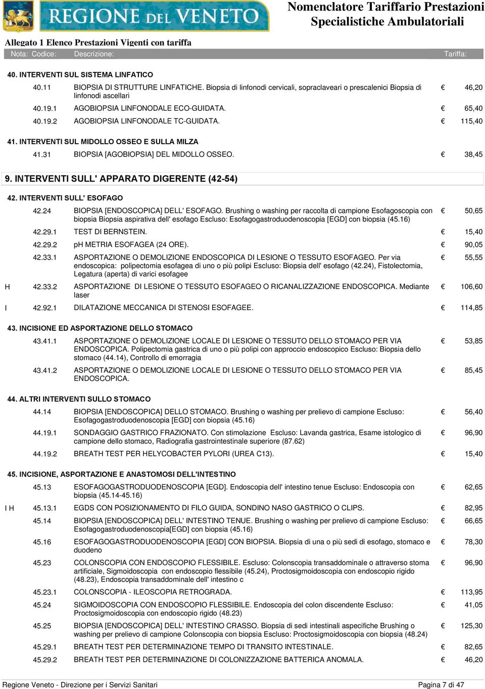 INTERVENTI SULL' APPARATO DIGERENTE (42-54) 42. INTERVENTI SULL' ESOFAGO 42.24 BIOPSIA [ENDOSCOPICA] DELL' ESOFAGO.