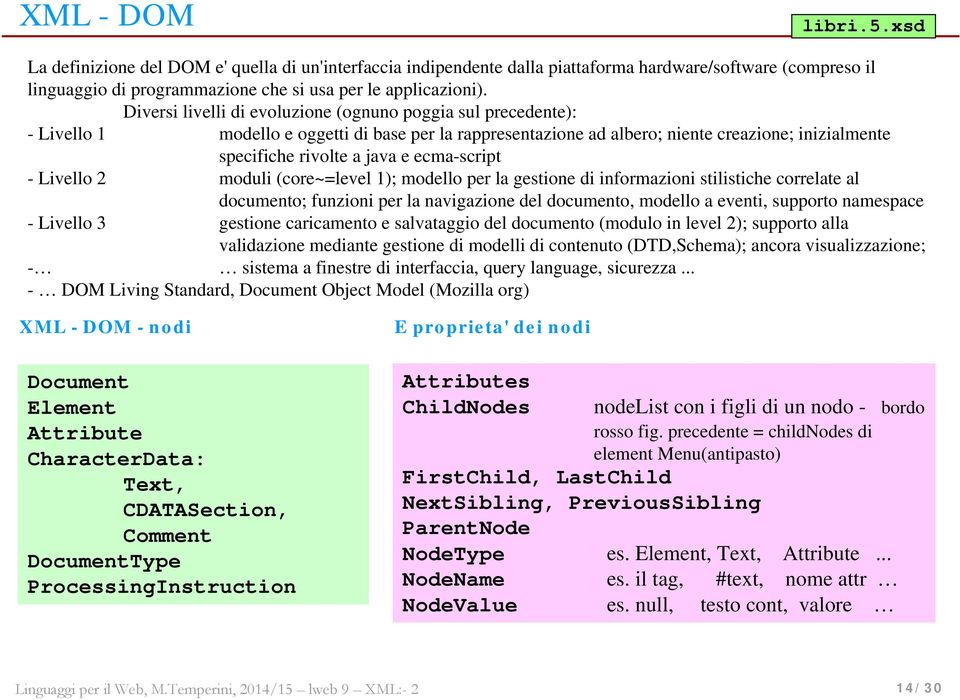 ecma-script - Livello 2 moduli (core~=level 1); modello per la gestione di informazioni stilistiche correlate al documento; funzioni per la navigazione del documento, modello a eventi, supporto