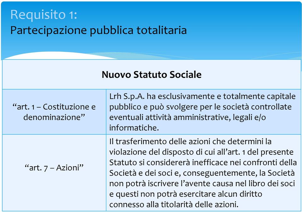 ha esclusivamente e totalmente capitale pubblico e può svolgere per le società controllate eventuali attività amministrative, legali e/o informatiche.