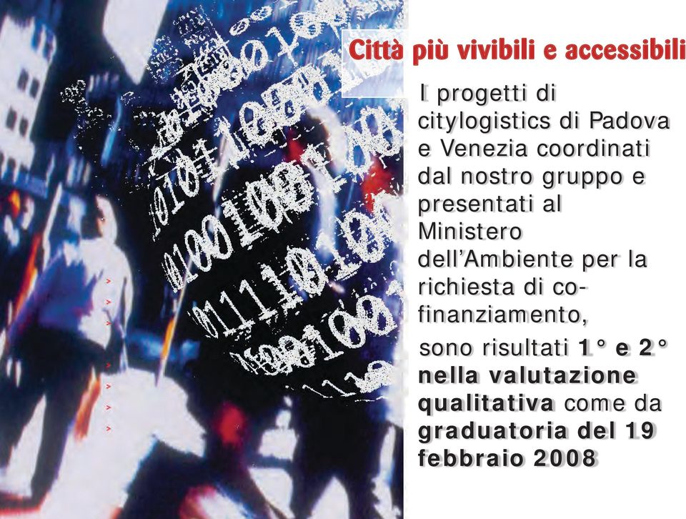 Ministero dell Ambiente per la richiesta di cofinanziamento, sono