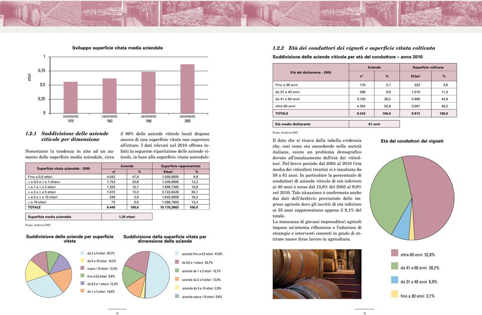 dichiarante - 2005 n % Ettari % Fino a 30 anni 170 2,1 323 3,6 da 31 a 40 anni 566 6,9 1.010 11,3 da 41 a 60 anni 3.153 38,2 3.999 44,9 oltre 60 anni 4.354 52,8 3.