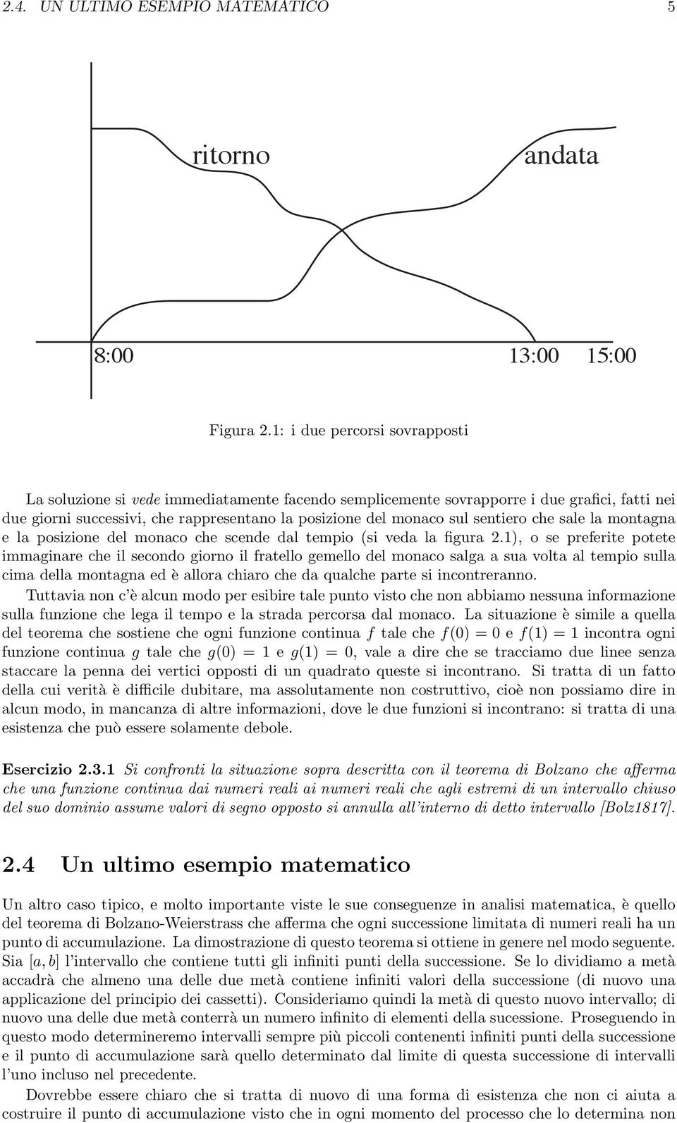 sentiero che sale la montagna e la posizione del monaco che scende dal tempio (si veda la figura 2.