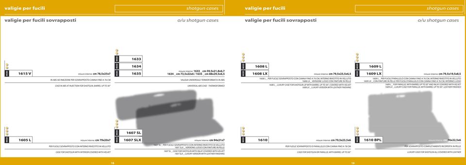 IN ABS AD INIEZIONE PER SOVRAPPOSTO CANNA FINO A 76 CM CASE IN ABS AT INJECTION FOR SHOTGUN, BARREL UP TO 30 VALIGIA UNIVERSALE TERMOFORMATA IN ABS UNIVERSAL ABS CASE - THERMOFORMED 1608 L _ PER