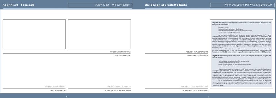 UFFICI E STABILIMENTI PRODUTTIVI PRODUZIONE DI VALIGIE AD INIEZIONE Le parti esterna ed interna dei contenitori sono di materiale plastico ABS e sono unite mediante saldatura a ultrasuoni e con