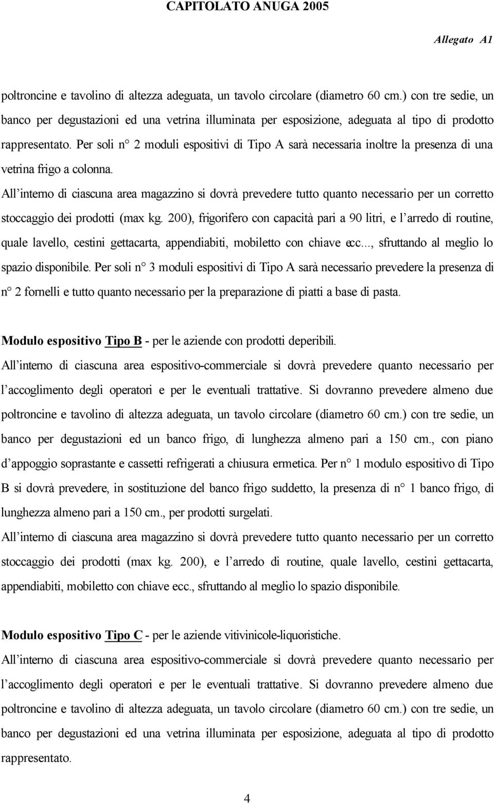 Per soli n 2 moduli espositivi di Tipo A sarà necessaria inoltre la presenza di una vetrina frigo a colonna.