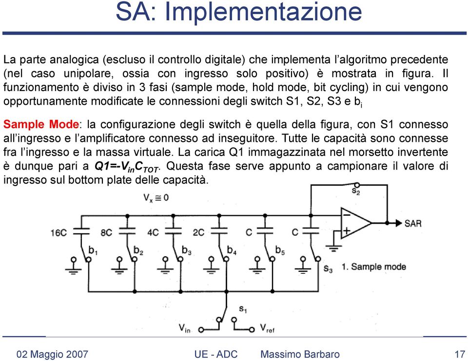 degli switch è quella della figura, con S1 connesso all ingresso e l amplificatore connesso ad inseguitore. Tutte le capacità sono connesse fra l ingresso e la massa virtuale.