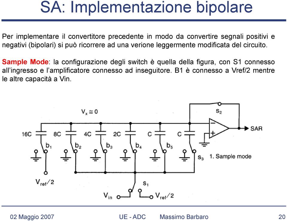 Sample Mode: la configurazione degli switch è quella della figura, con S1 connesso all ingresso e l