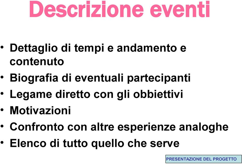 con gli obbiettivi Motivazioni Confronto con altre