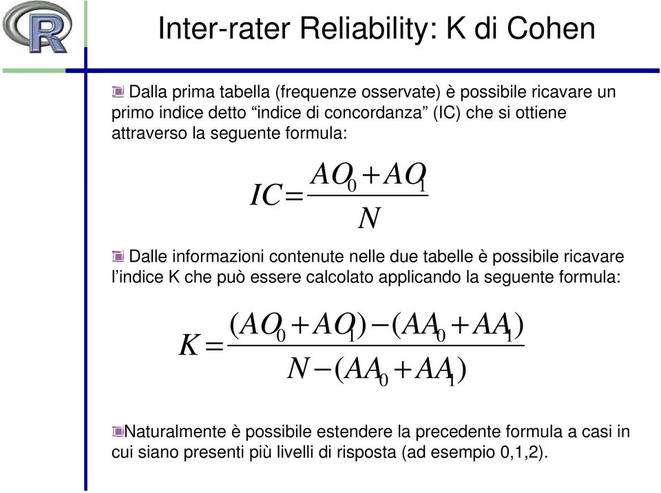 possibile ricavare l indice K che può essere calcolato applicando la seguente formula: K = (AO 0 + AO 1 ) (AA 0 + AA 1 ) (AA 0 +