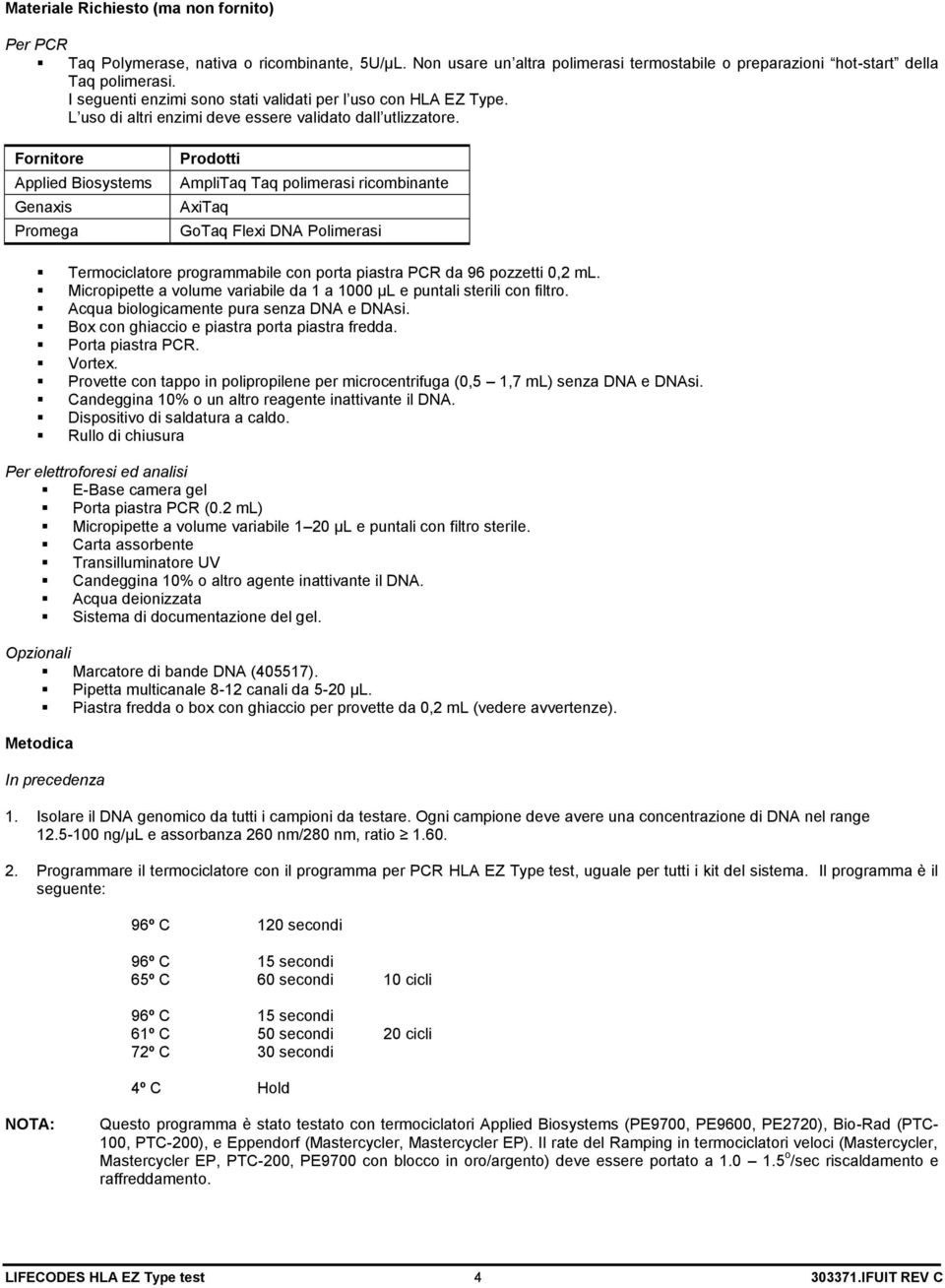 Fornitore Applied Biosystems Genaxis Promega Prodotti AmpliTaq Taq polimerasi ricombinante AxiTaq GoTaq Flexi DNA Polimerasi Termociclatore programmabile con porta piastra PCR da 96 pozzetti 0,2 ml.