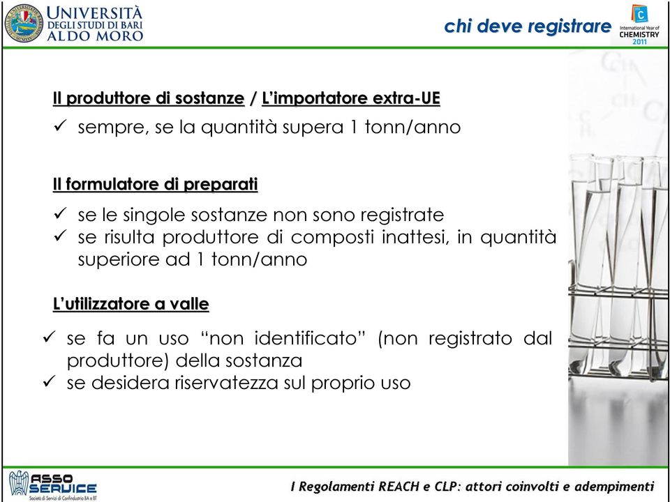 produttore di composti inattesi, in quantità superiore ad 1 tonn/anno L utilizzatore a valle se fa un