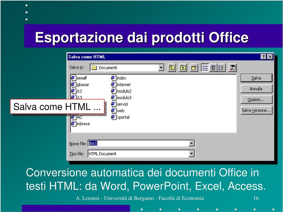 testi HTML: da Word, PowerPoint, Excel, Ac