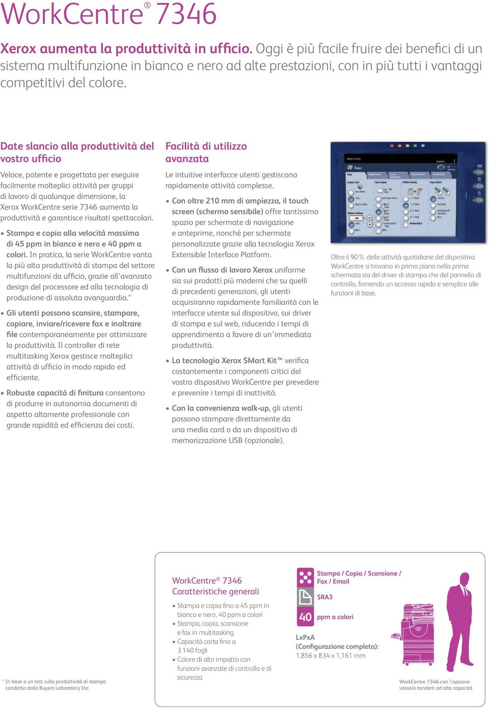 Date slancio alla produttività del vostro ufficio Veloce, potente e progettata per eseguire facilmente molteplici attività per gruppi di lavoro di qualunque dimensione, la Xerox WorkCentre serie 7346