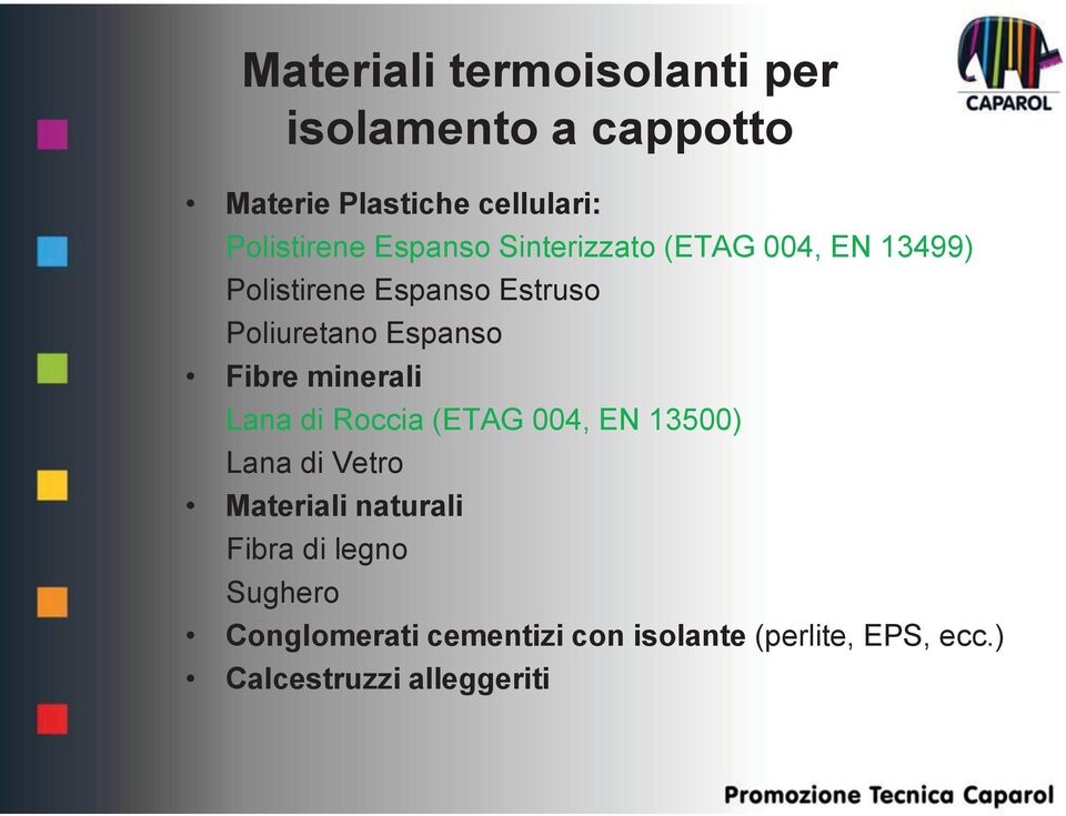 Fibre minerali Lana di Roccia (ETAG 004, EN 13500) Lana di Vetro Materiali naturali Fibra di