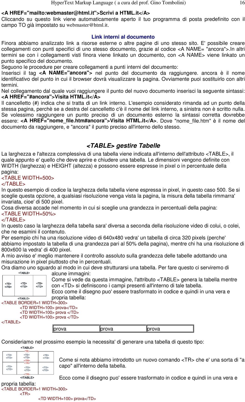 E' possibile creare collegamenti con punti specifici di uno stesso documento, grazie al codice <A NAME= "ancora">.