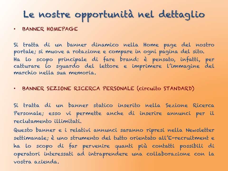 BANNER SEZIONE RICERCA PERSONALE (circuito STANDARD) Si tratta di un banner statico inserito nella Sezione Ricerca Personale; esso vi permette anche di inserire annunci per il reclutamento illimitati.