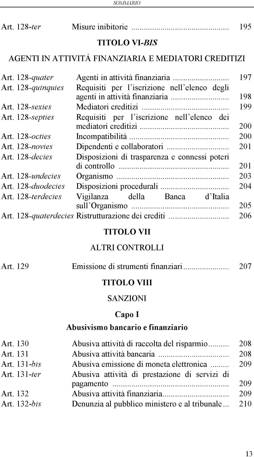 128-septies Requisiti per l iscrizione nell elenco dei mediatori creditizi... 200 Art. 128-octies Incompatibilità... 200 Art. 128-novies Dipendenti e collaboratori... 201 Art.