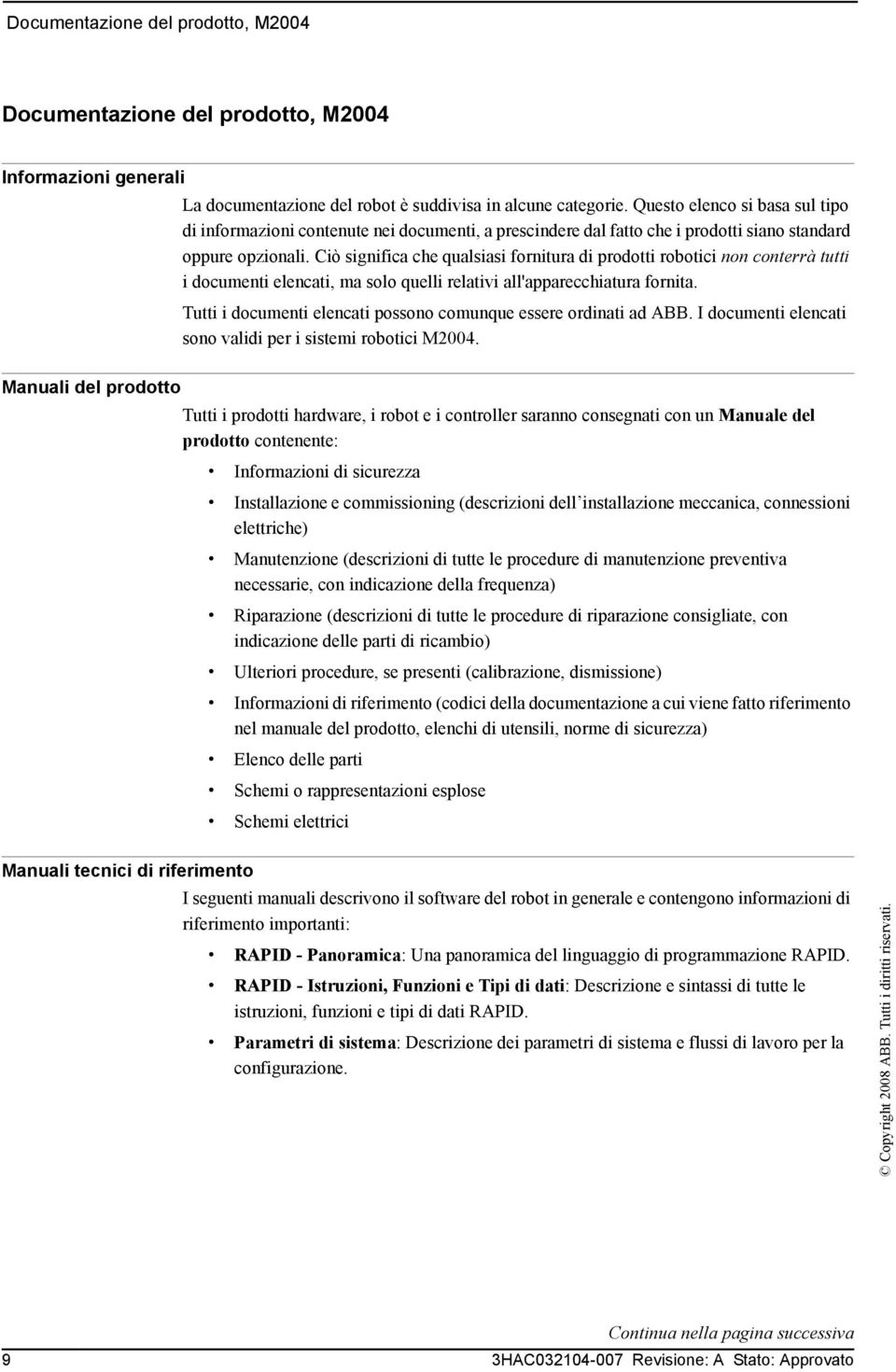 Ciò significa che qualsiasi fornitura di prodotti robotici non conterrà tutti i documenti elencati, ma solo quelli relativi all'apparecchiatura fornita.