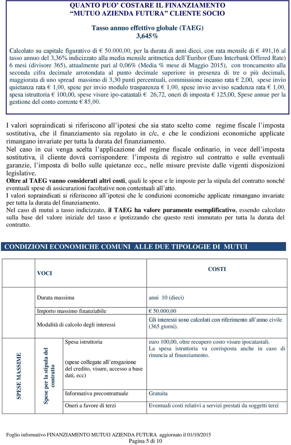 attualmente pari al 0,06% (Media % mese di Maggio 2015), con troncamento alla seconda cifra decimale arrotondata al punto decimale superiore in presenza di tre o più decimali, maggiorata di uno