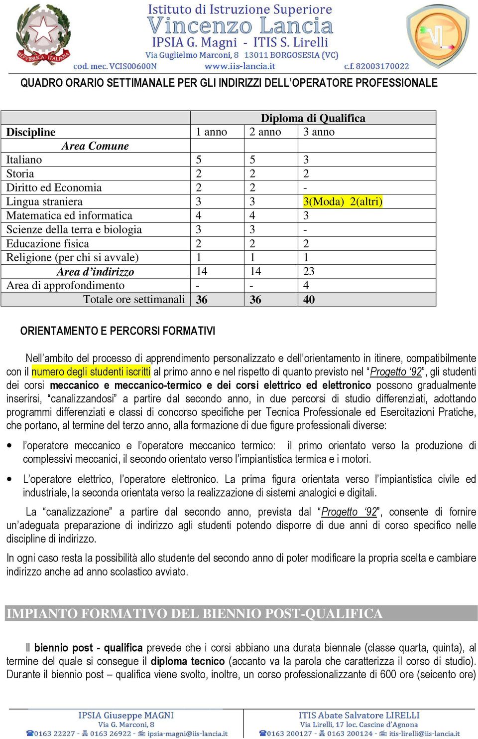 approfondimento - - 4 Totale ore settimanali 36 36 40 ORIENTAMENTO E PERCORSI FORMATIVI Nell ambito del processo di apprendimento personalizzato e dell orientamento in itinere, compatibilmente con il