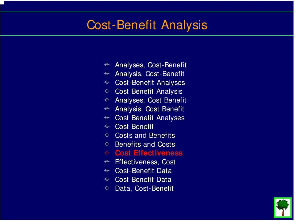 Cost Benefit Analyses Cost Benefit Costs and Benefits Benefits and Costs Cost