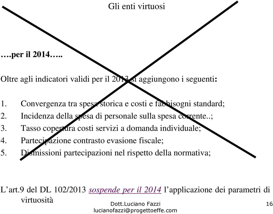 Tasso copertura costi servizi a domanda individuale; 4. Partecipazione contrasto evasione fiscale; 5.