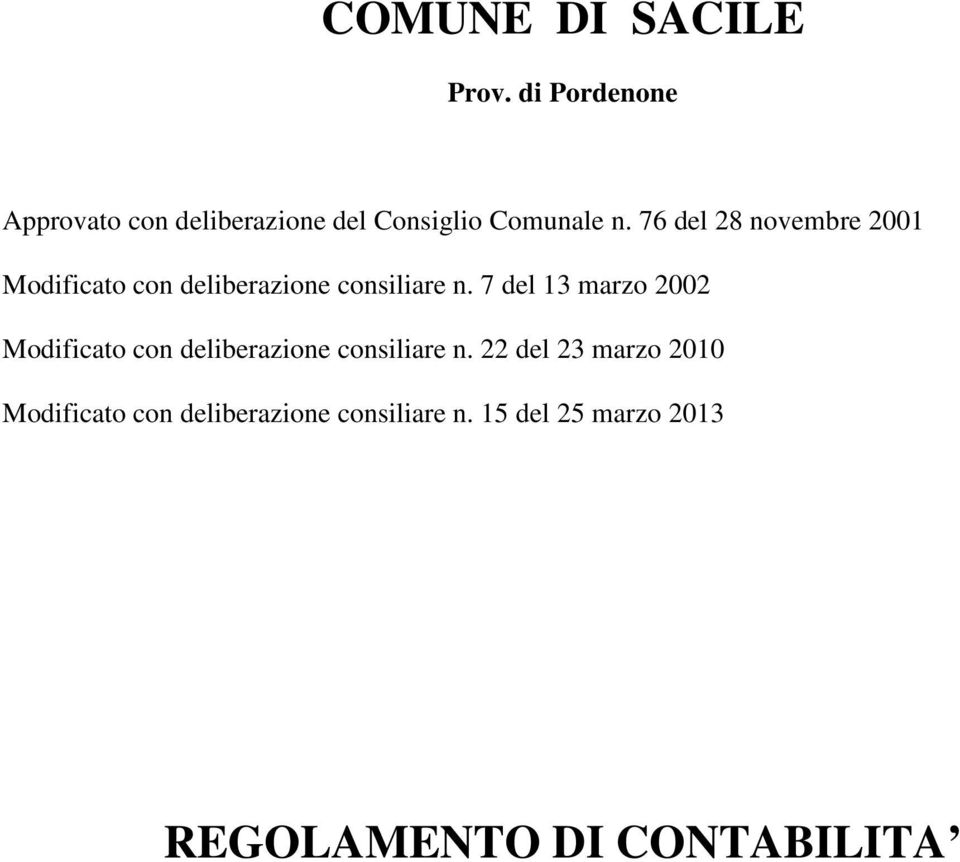 76 del 28 novembre 2001 Modificato con deliberazione consiliare n.