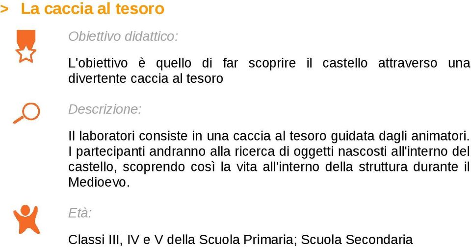 I partecipanti andranno alla ricerca di oggetti nascosti all'interno del castello, scoprendo così