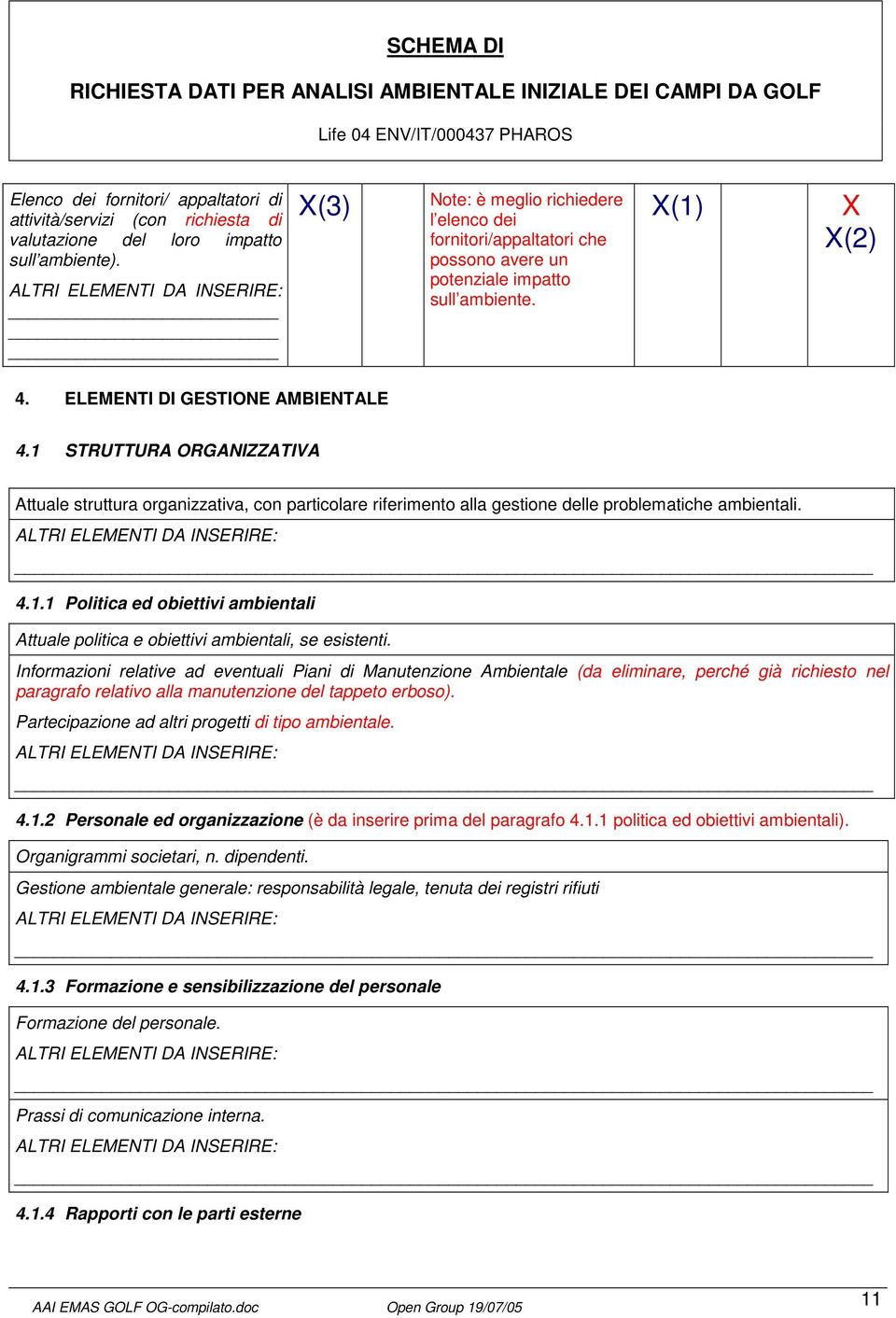 1 STRUTTURA ORGANIZZATIVA Attuale struttura organizzativa, con particolare riferimento alla gestione delle problematiche ambientali. INSERIRE: 4.1.1 Politica ed obiettivi ambientali Attuale politica e obiettivi ambientali, se esistenti.