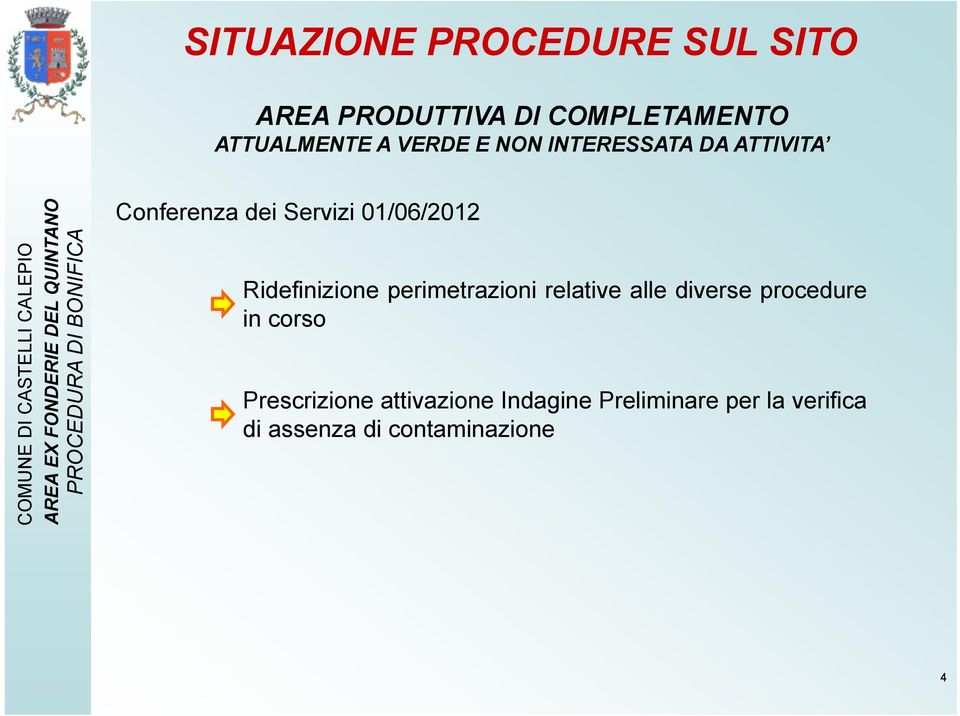 Ridefinizione perimetrazioni relative alle diverse procedure in corso