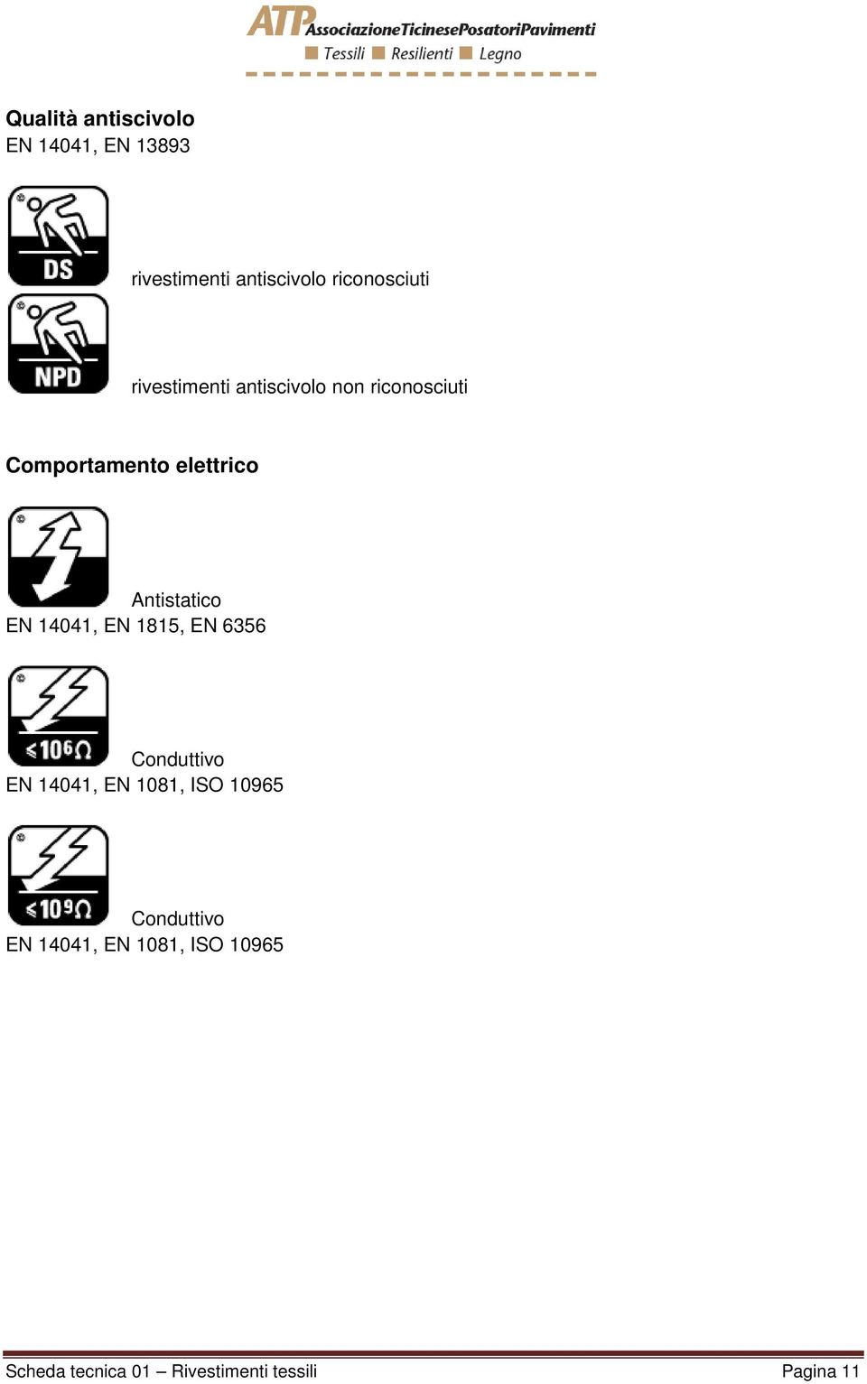 EN 14041, EN 1815, EN 6356 Conduttivo EN 14041, EN 1081, ISO 10965 Conduttivo