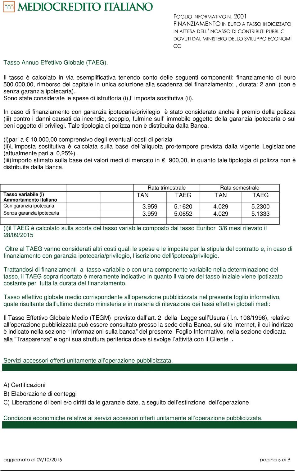 000,00, rimborso del capitale in unica soluzione alla scadenza del finanziamento;, durata: 2 anni (con e senza garanzia ipotecaria).